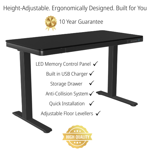 AV-8 EPIC Home Single Motor Electric Height Adjustable Sit Stand Office Desk W1200xD600 Black Top Black Frame 10 Year Guarantee